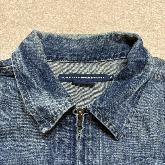 Vtg Ralph Lauren Sport Denim Jacket Womens Medium Blue Full Zip Trucker Western - Picture 2 of 16